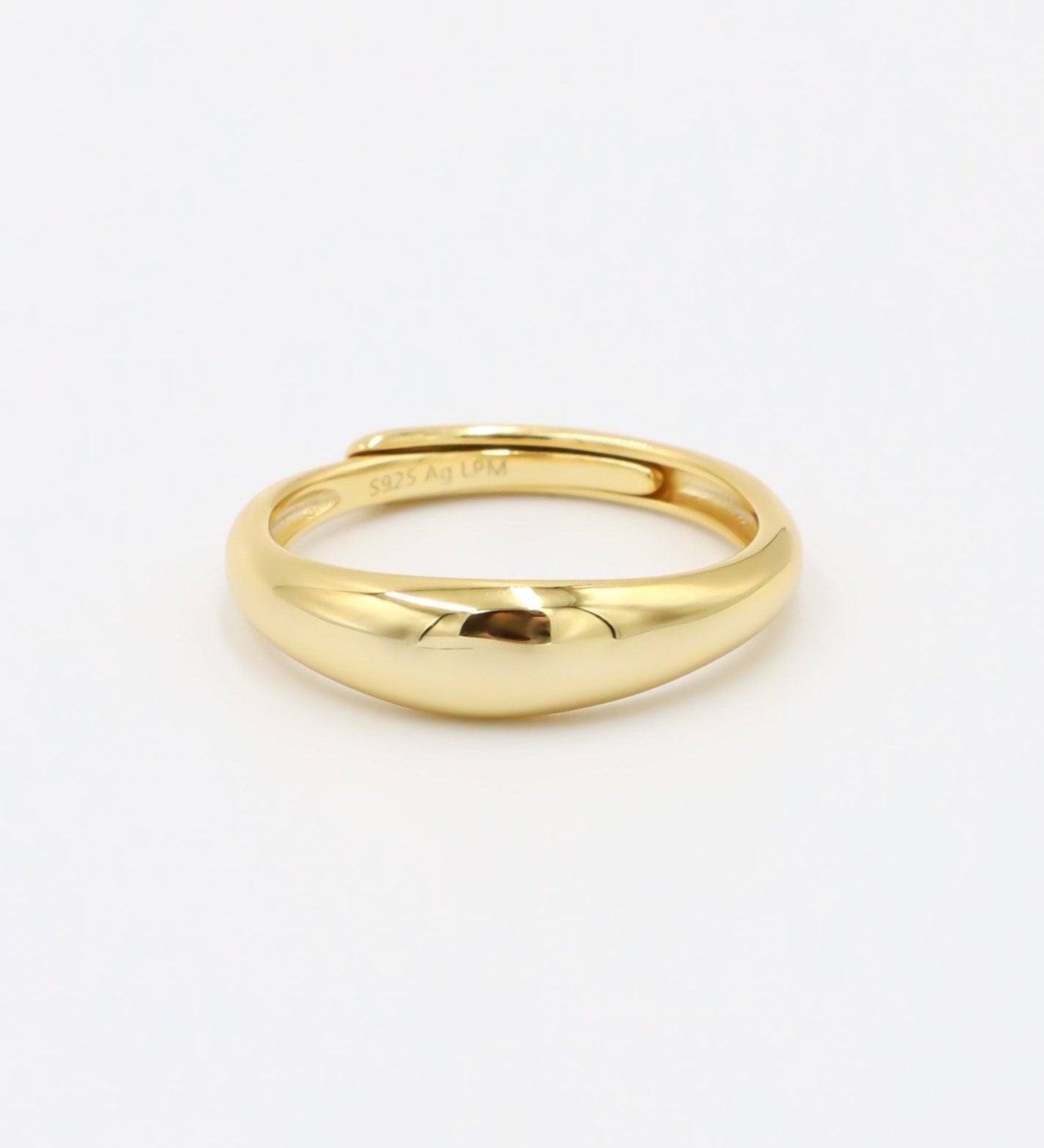 Adjustable gold-plated 925 sterling silver dome ring with smooth finish