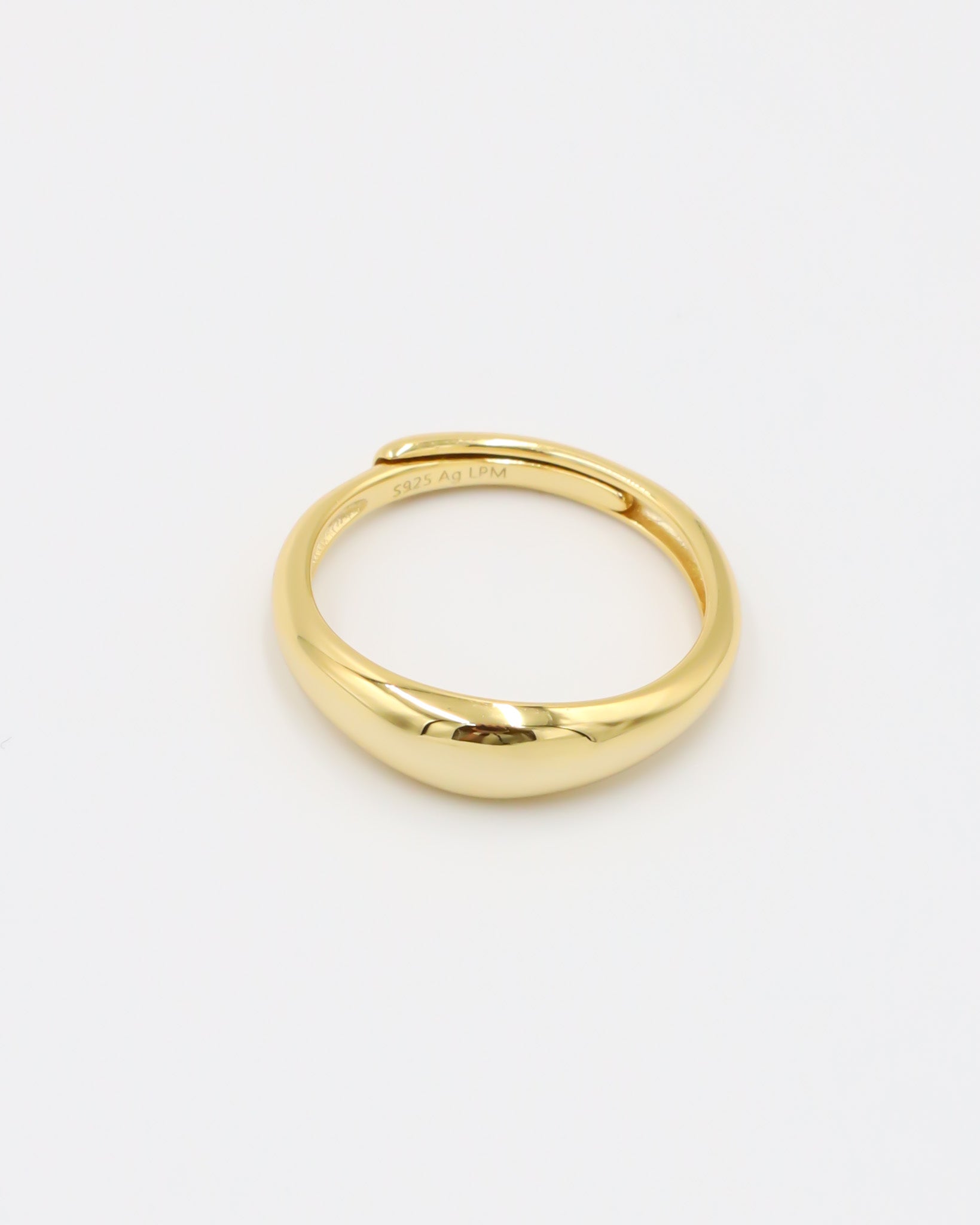 Adjustable gold-plated 925 sterling silver dome ring with smooth finish