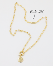 Hunter Gold chain necklace with Flynn Gold smiley face pendant, crafted from gold-plated 925 sterling silver.