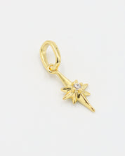 Close-up of a gold star pendant, showcasing the zirconia stone centerpiece.