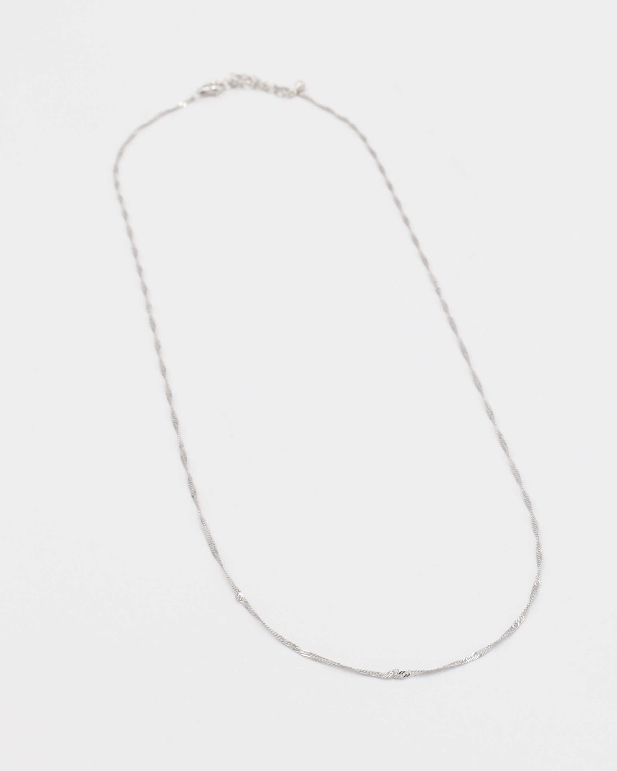 Full view of the Jamie Silver necklace in 925 sterling silver, showcasing its elegant twisted chain design.