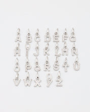 Personalized sterling silver letter pendants with zirconia.