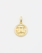 Gold-plated sterling silver Gemini zodiac pendant with sparkling zirconia stones.