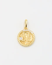 Gold-plated sterling silver Leo zodiac pendant with sparkling zirconia stones.