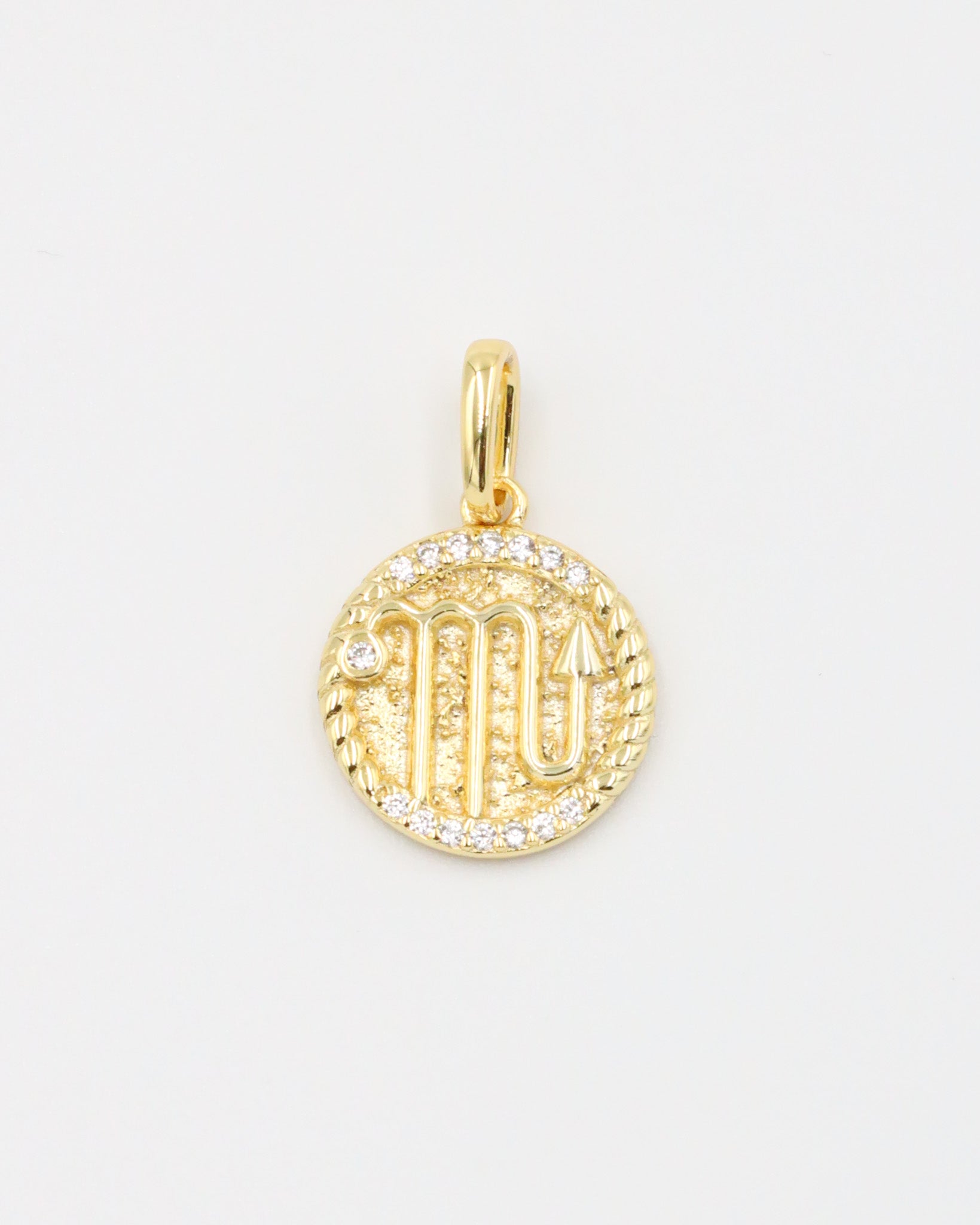 Gold-plated sterling silver Scorpio zodiac pendant with sparkling zirconia stones.
