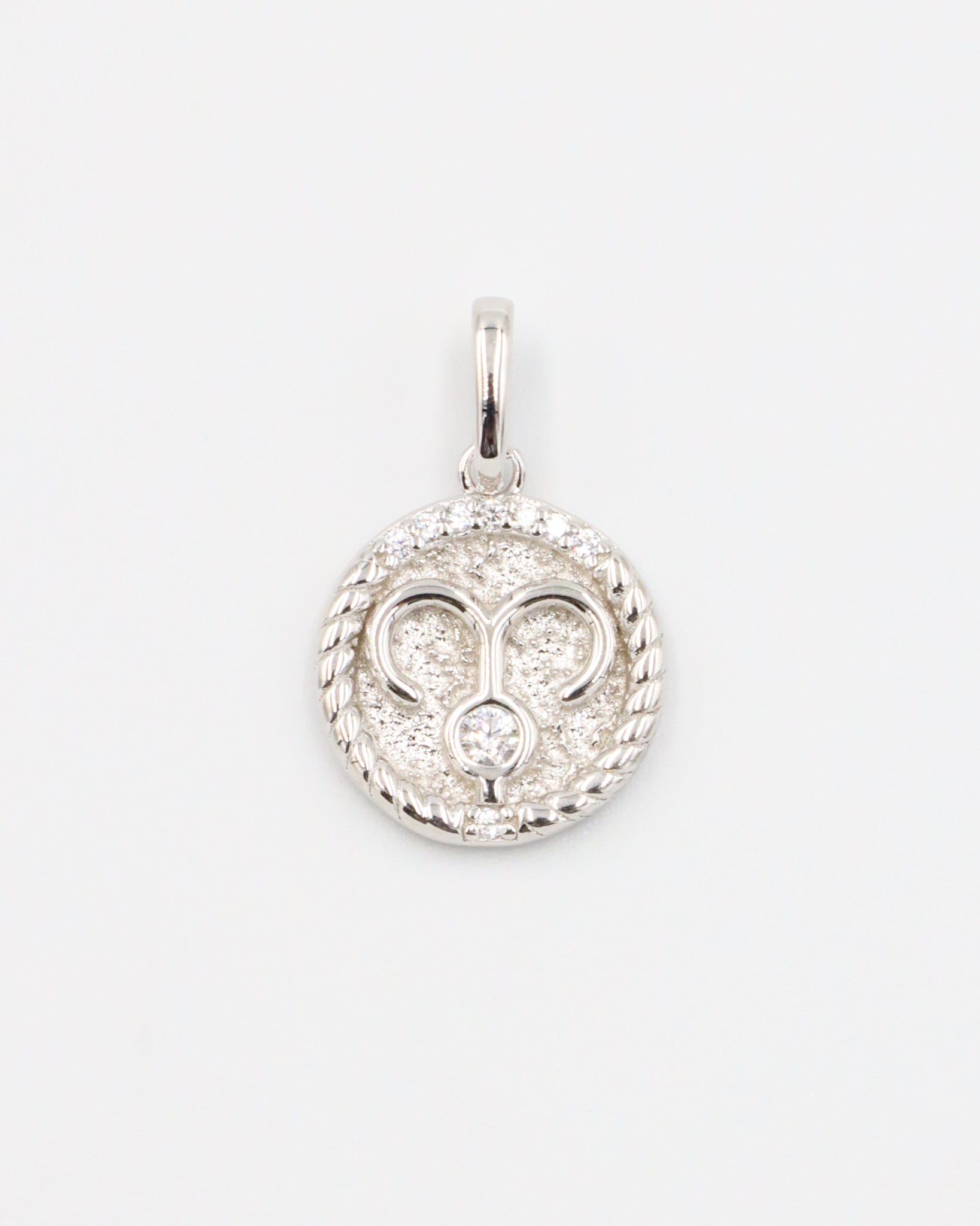 Aries Zodiac Pendant in Rhodium Plated 925 Sterling Silver with a Shimmering Zirconia Stone