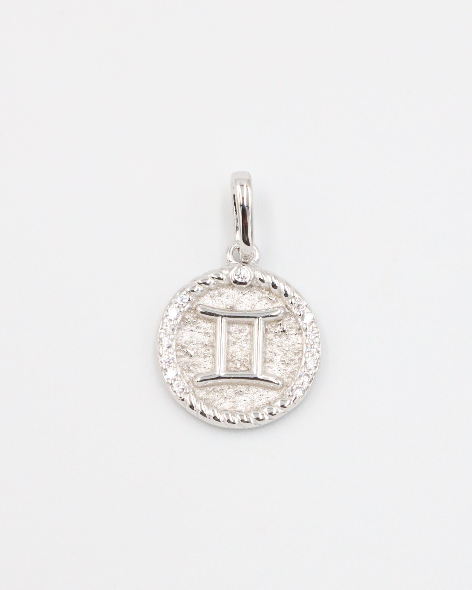 Gemini Zodiac Pendant Crafted from Rhodium Plated 925 Sterling Silver with Zirconia Stone Accents