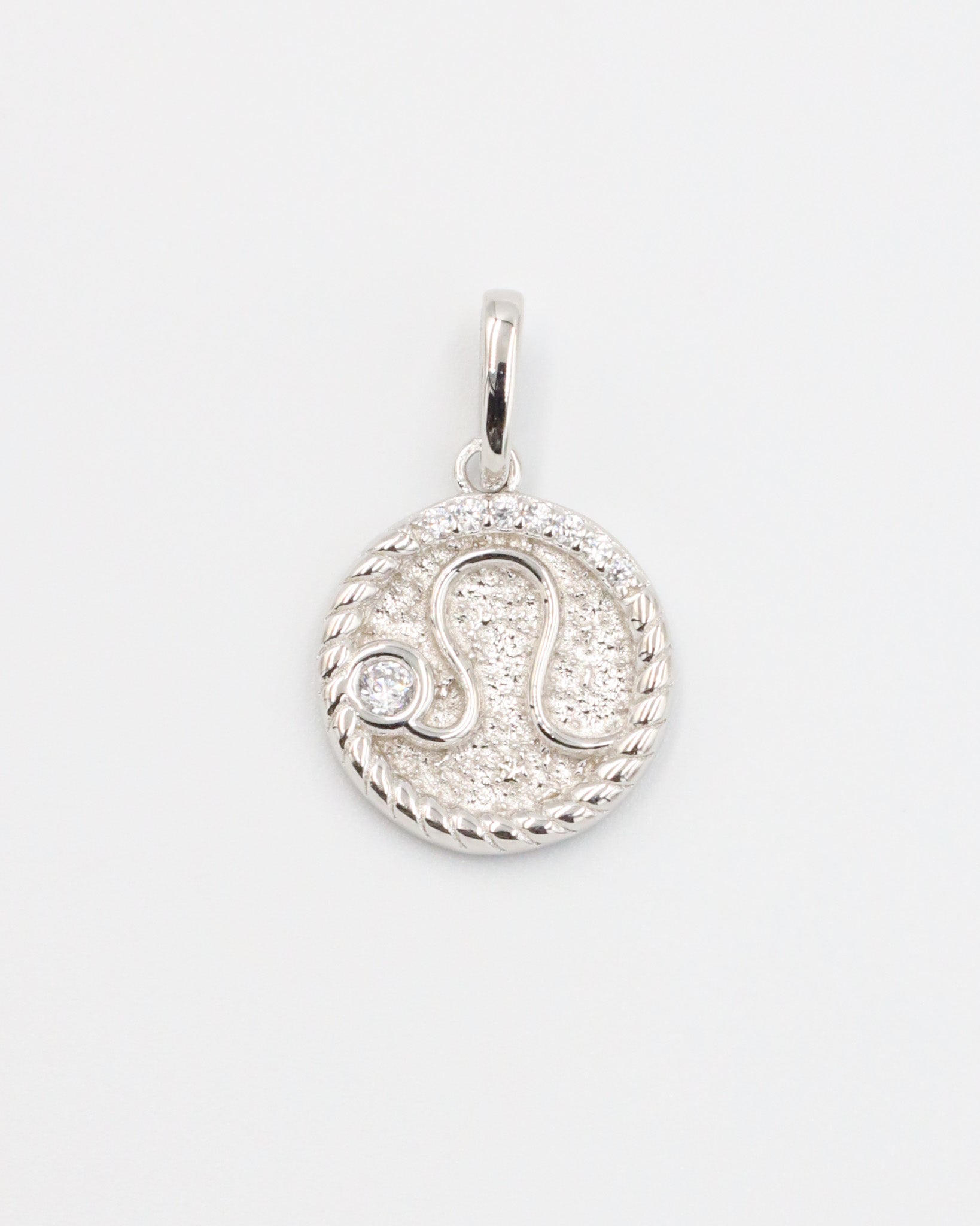 Leo Zodiac Pendant Made of Rhodium Plated 925 Sterling Silver with a Zirconia Stone