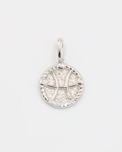 Pisces zodiac silver pendant in rhodium-plated sterling silver with intricate details and zirconia accents.