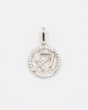 Sagittarius zodiac silver pendant in rhodium-plated sterling silver with zirconia stone.