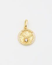 Gold-plated sterling silver Taurus zodiac pendant with sparkling zirconia stones.