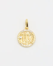 Gold-plated sterling silver Virgo zodiac pendant with sparkling zirconia stones.