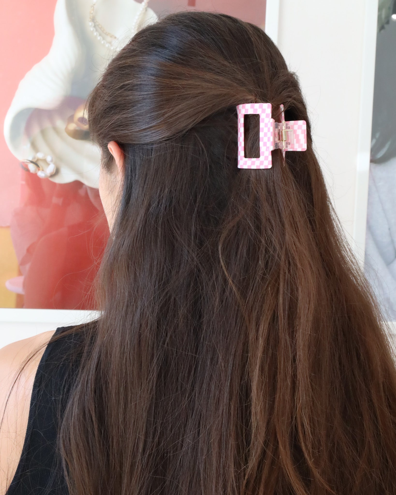 Louie Pink Check Hairclip