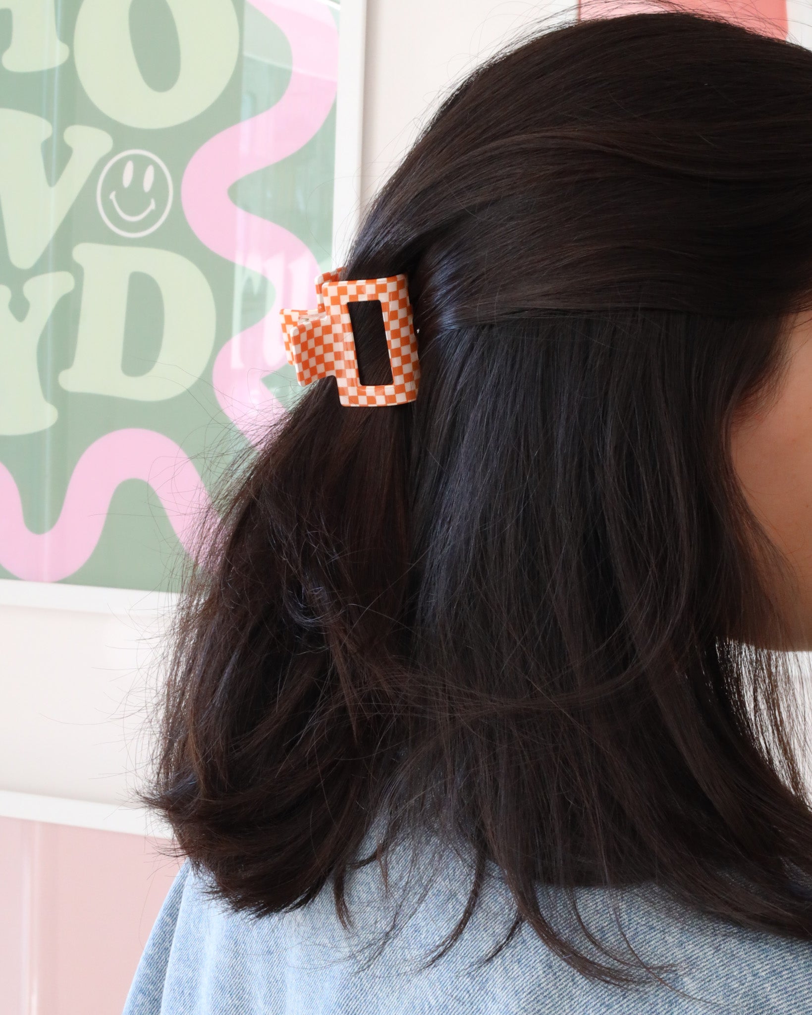 Louie Orange Check Hairclip