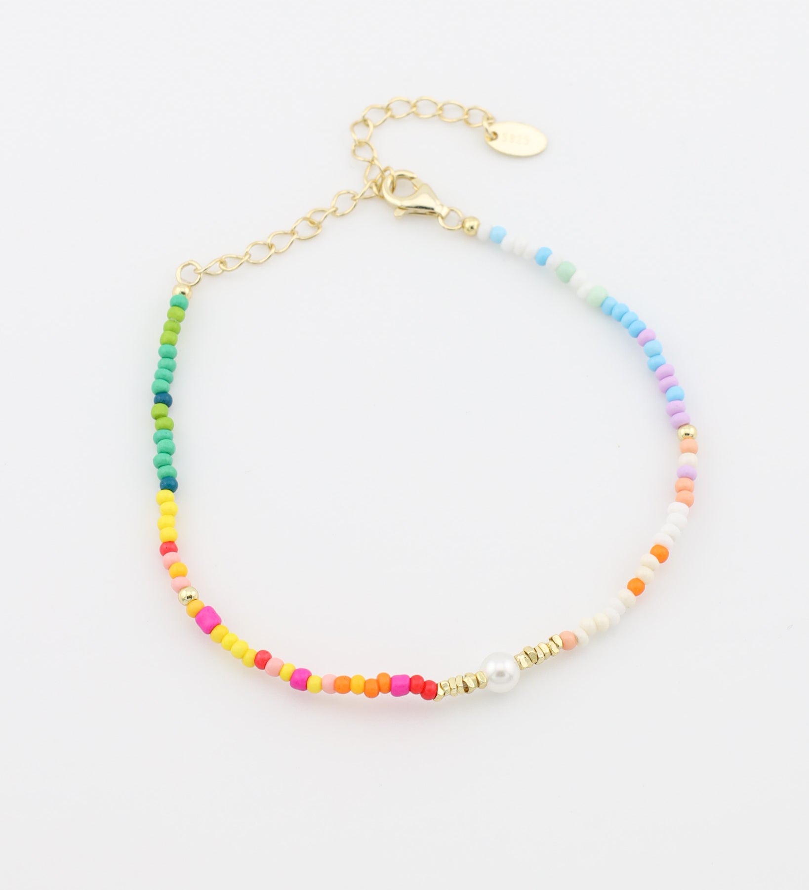Multicolored beaded bracelet on a white background