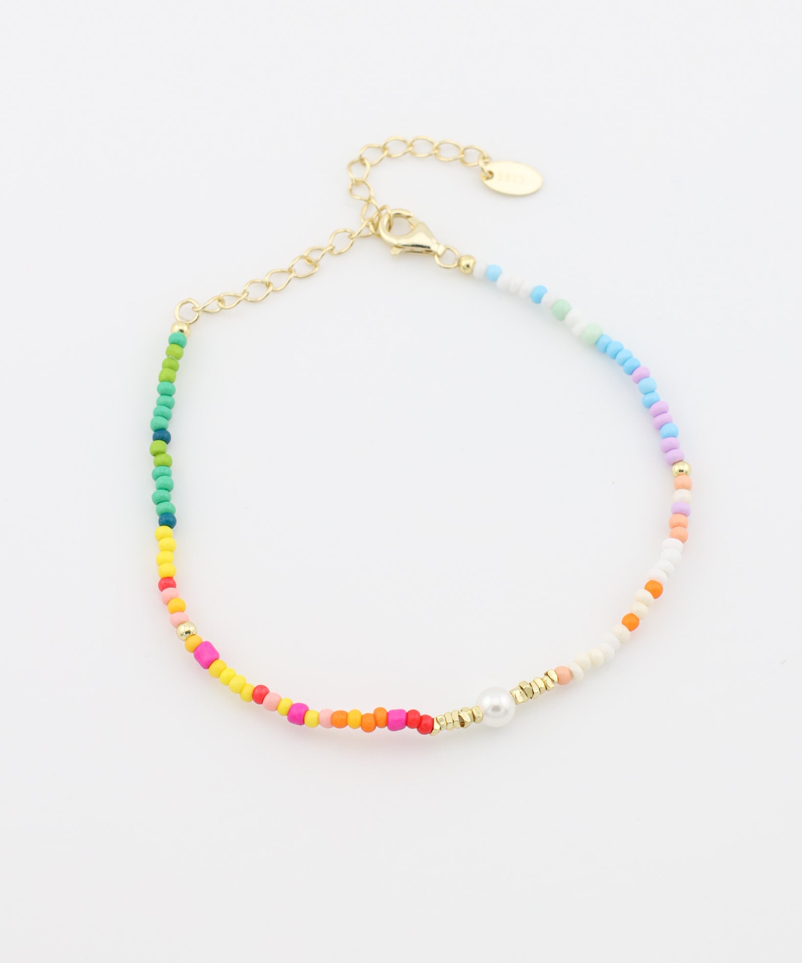 Multicolored beaded bracelet on a white background