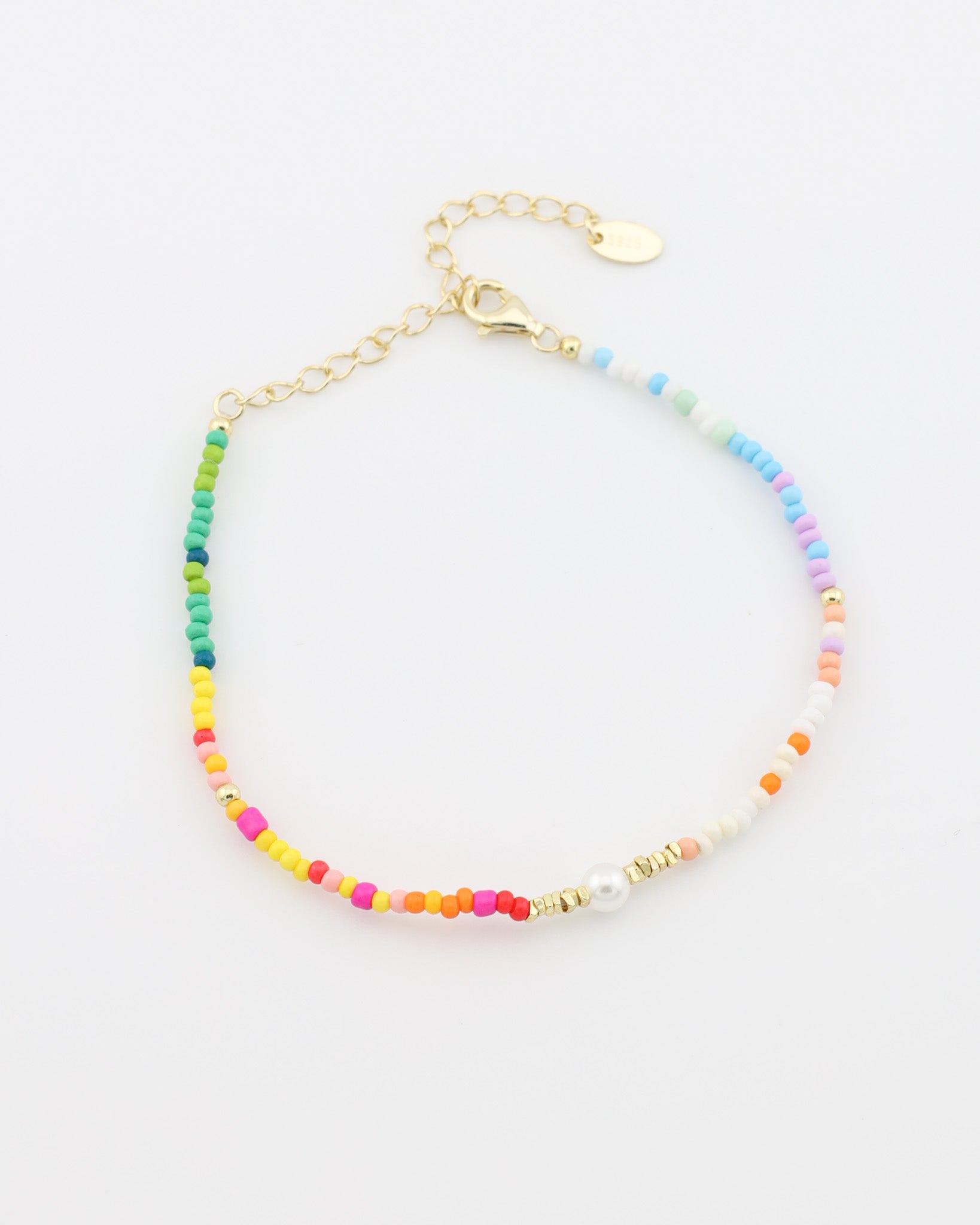 Multicolored beaded bracelet on a white background