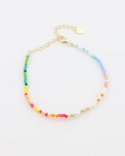Multicolored beaded bracelet on a white background