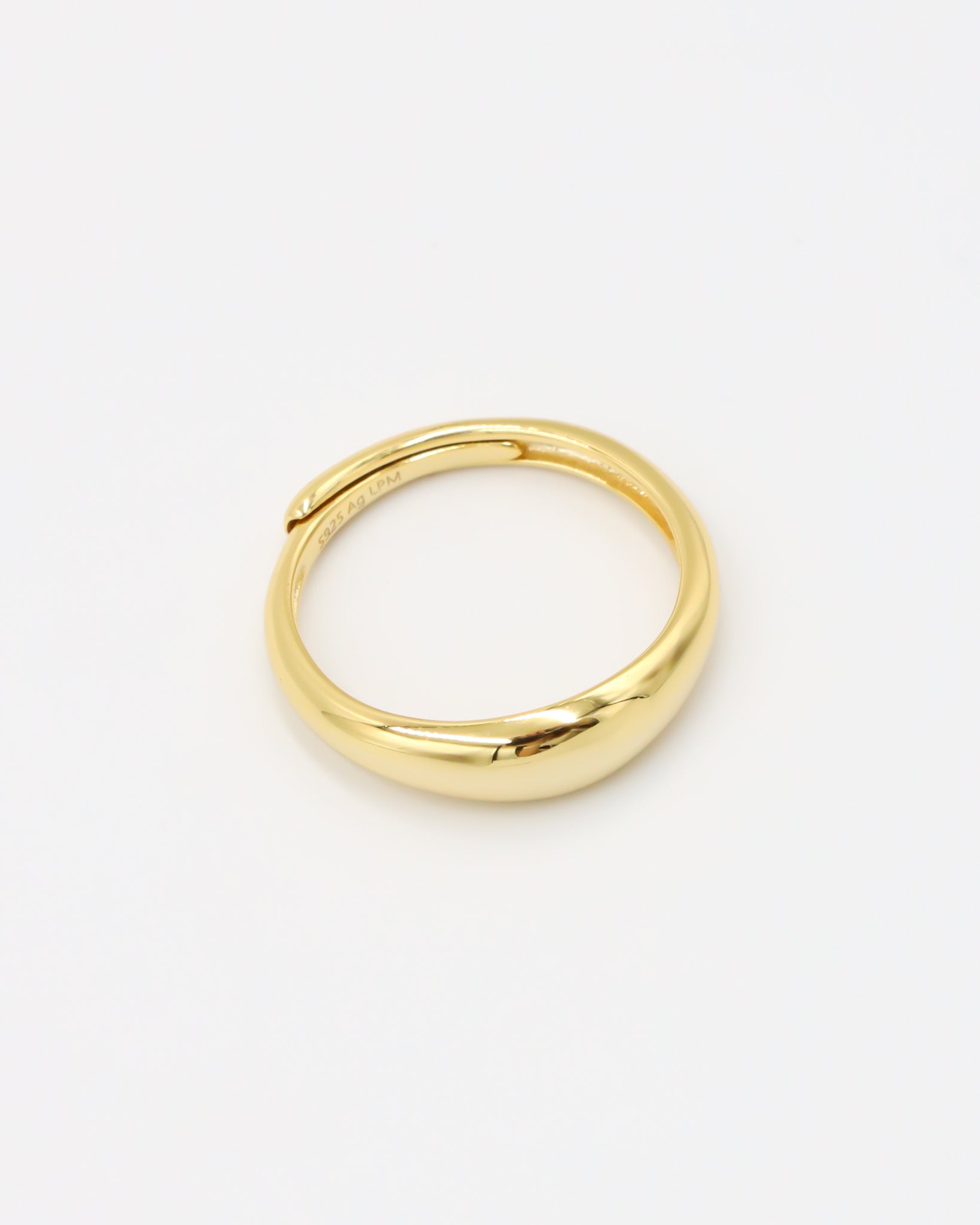 Adjustable gold-plated 925 sterling silver dome ring with smooth finish
