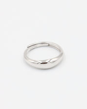 Adjustable rhodium-plated 925 sterling silver dome ring with smooth finish