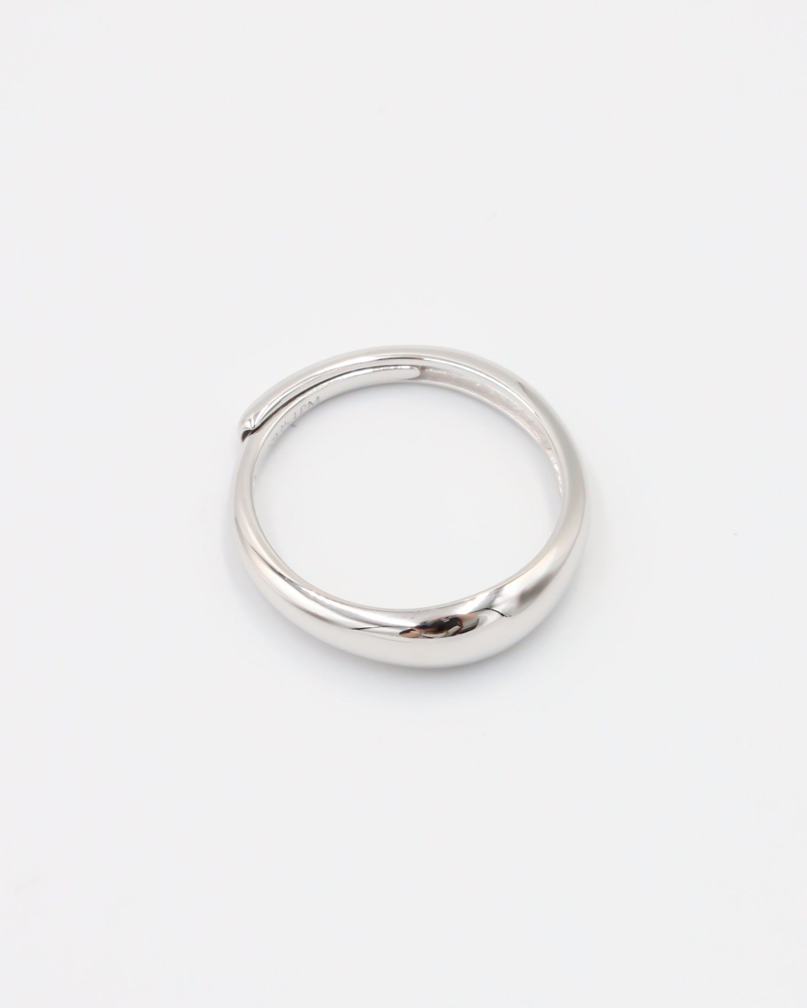 Adjustable rhodium-plated 925 sterling silver dome ring with smooth finish