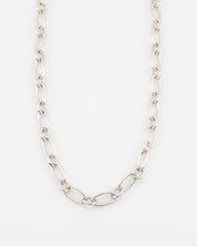 Silver chain necklace on a white background
