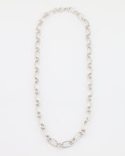 Silver chain necklace on a white background