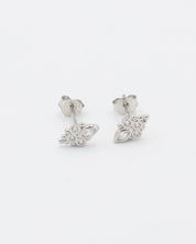 A single silver stud earring with a butterfly clasp and multiple gemstone accents.