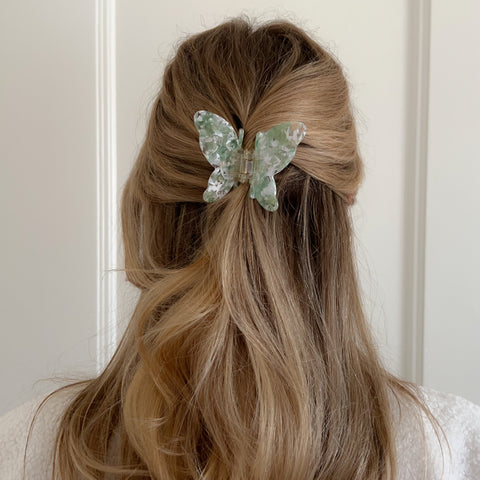 Butterfly Green White Hairclip