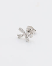 A pair of silver hoop earrings with butterfly closures and small clear embellishments, displayed against a white background.