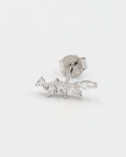 A pair of silver stud earrings with a butterfly clasp, featuring a intricate pattern.