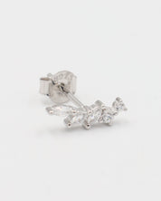 A pair of silver stud earrings with a butterfly clasp, featuring a intricate pattern.