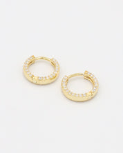 Pair of gold-plated sterling silver Mara hoop earrings, beautifully adorned with a full pavé of sparkling zirconia stones.