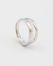 A simple silver ring with a smooth, flat surface and no visible brand marking.
