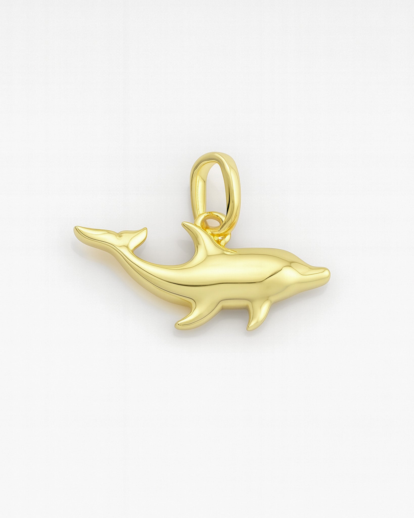 Gold dolphin pendant on a white background