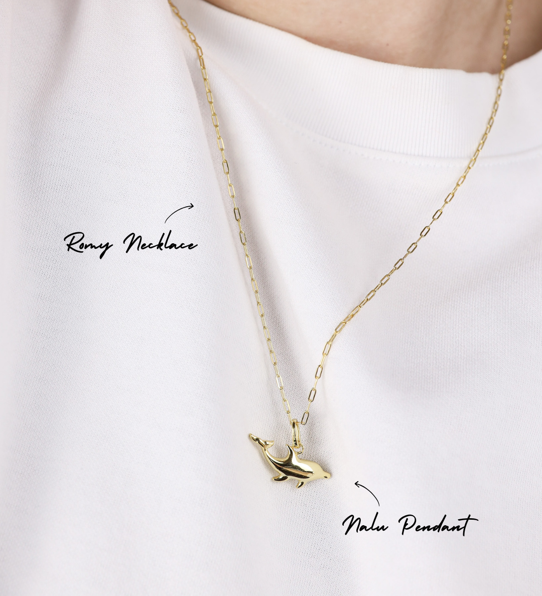 Gold necklace with a pendant on a white background