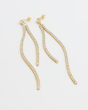 A pair of gold-colored stud earrings with small crystal embellishments.