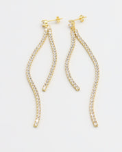 A pair of gold-colored stud earrings with small crystal embellishments.
