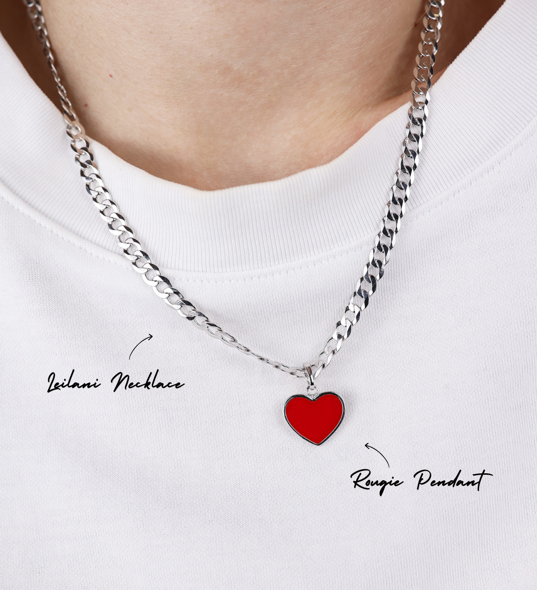 Necklace with a red heart pendant on a white background