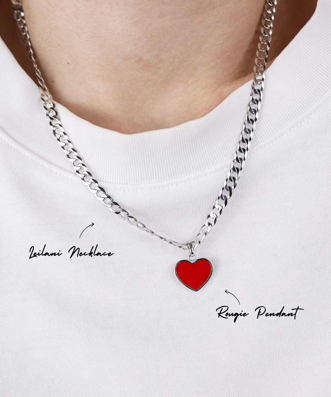 Necklace with a red heart pendant on a white background