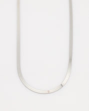 Silver necklace on a light gray background