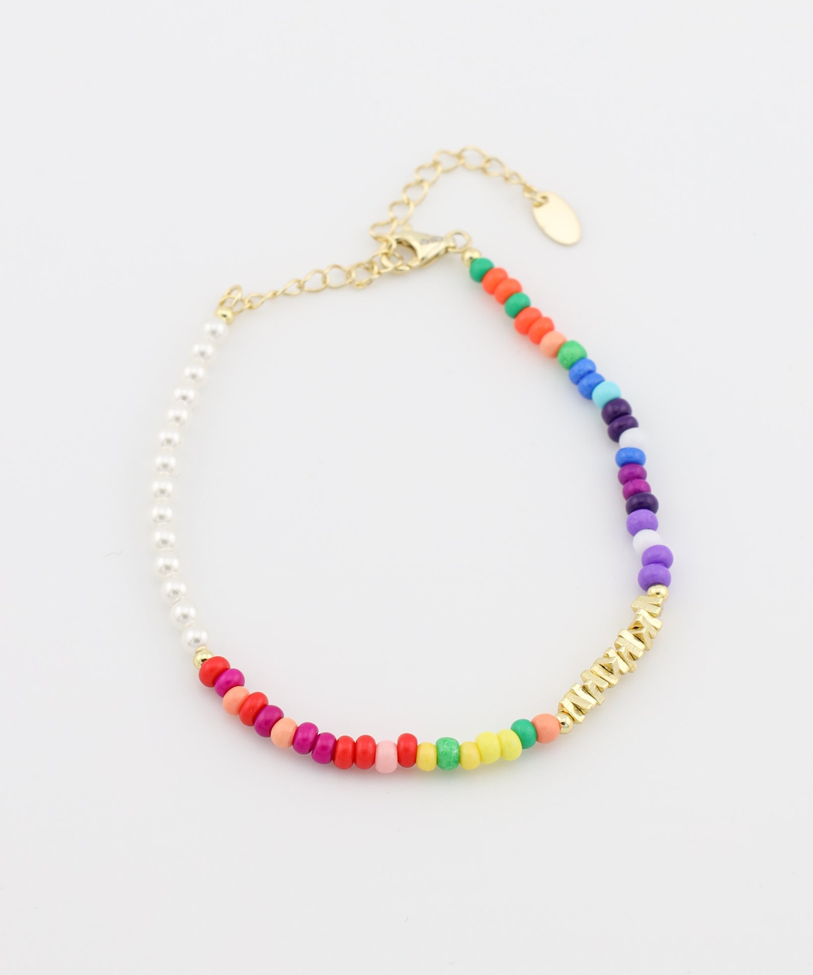 Multicolored beaded bracelet on a white background