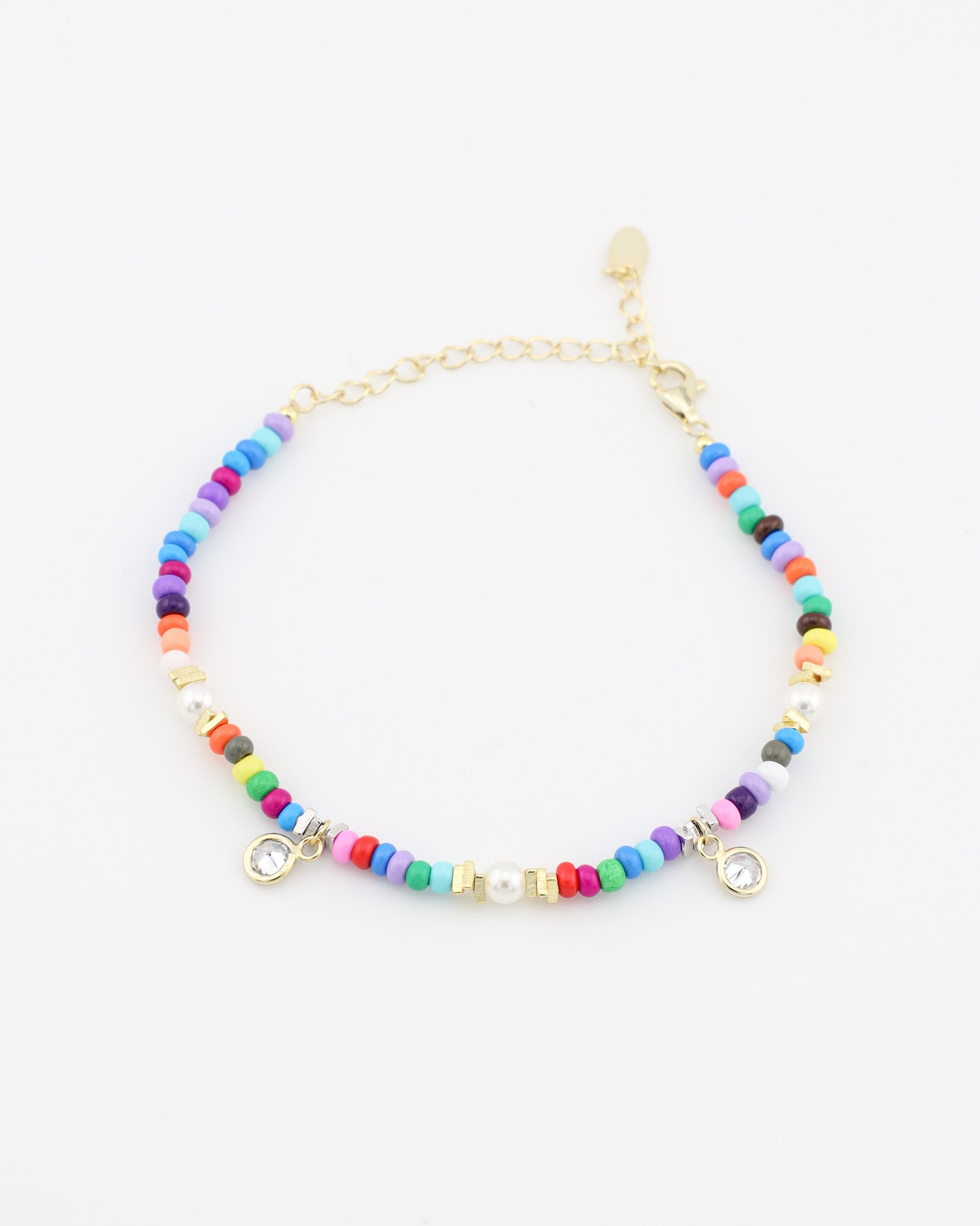 Colorful beaded necklace on a white background