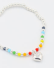 Detailed view of the Gayle Silver bracelet made of 925 sterling silver, featuring colorful beads and a heart charm.