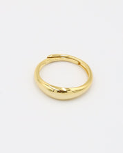 Aiden gold-plated sterling silver ring, adjustable, top view, smooth polished band.