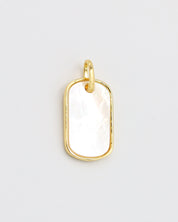 Close-up view of the Amara pendant in gold-plated 925 sterling silver with a white enamel surface.