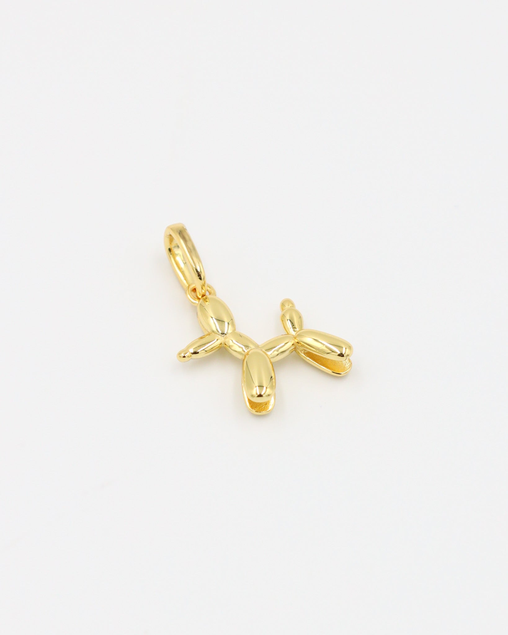 Gold-plated sterling silver balloon dog pendant, front view.
