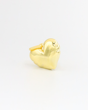 Side view of the Bella Gold heart pendant in gold-plated 925 sterling silver, displaying its smooth and rounded form.
