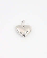 Front view of the Bella Silver heart pendant, made from rhodium-plated 925 sterling silver, highlighting its polished surface and sleek design.
