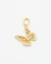 Front view of the Butterfly Gold pendant featuring intricate details with zirconia stones, made from gold-plated 925 sterling silver.